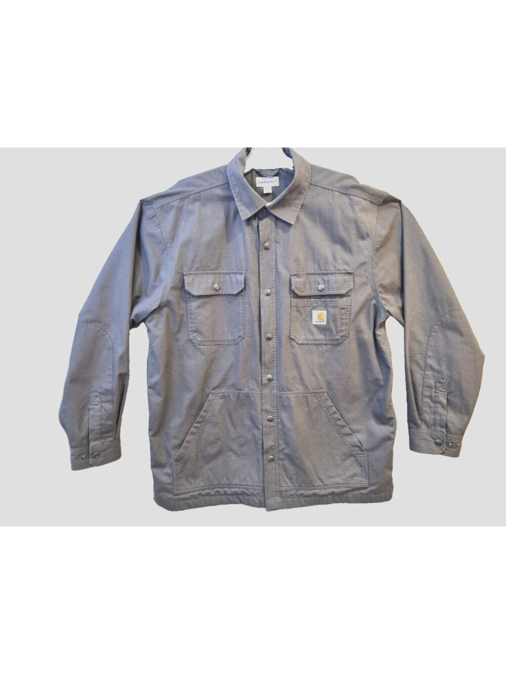 Carhartt Men’s Canvas JACKET, Cotton Lined, Gray Sz LARGE, Snap Front & Pockets